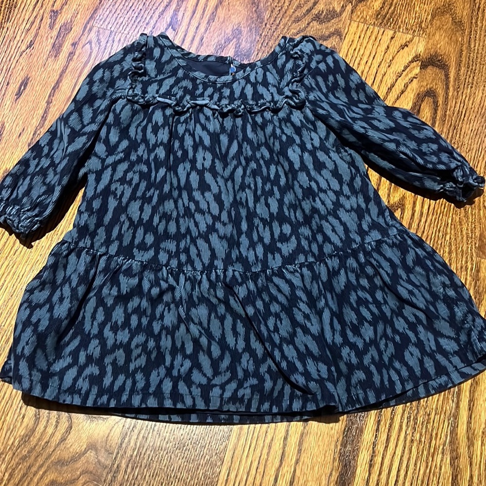 Corduroy blue leopard long sleeve dress